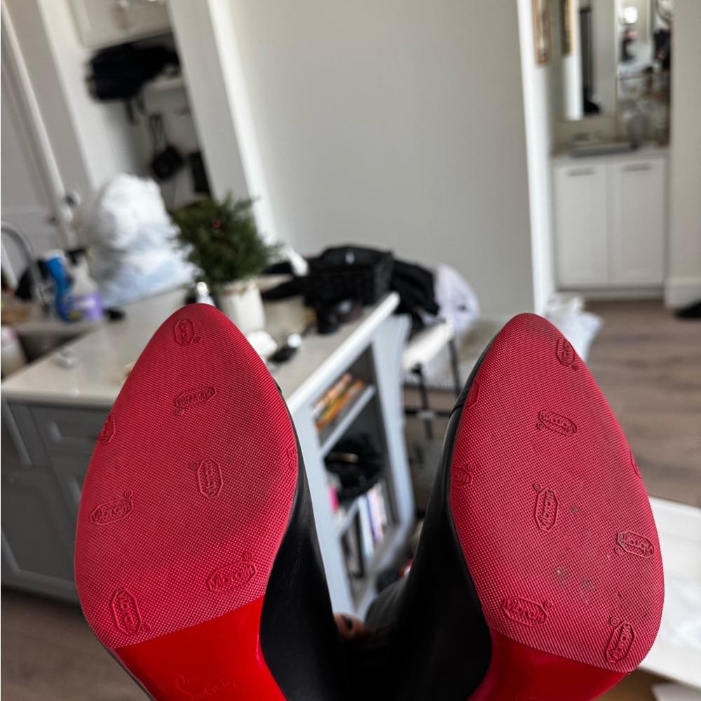 Christian Louboutin Black Heeled Boots with Red Soles - Picture 9 of 13